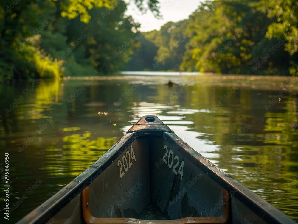 A Serene Canoe Trip DownLush Green River - Tranquil Nature SceneReflections A Serene Canoe Trip DownLush Green River - Tranquil Nature SceneReflections
