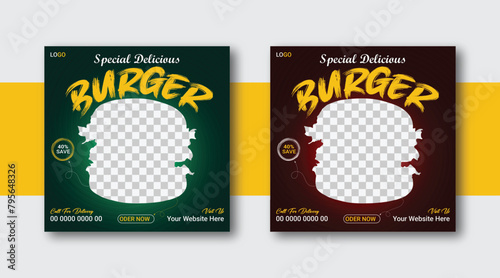 Social media food burger post vector template design