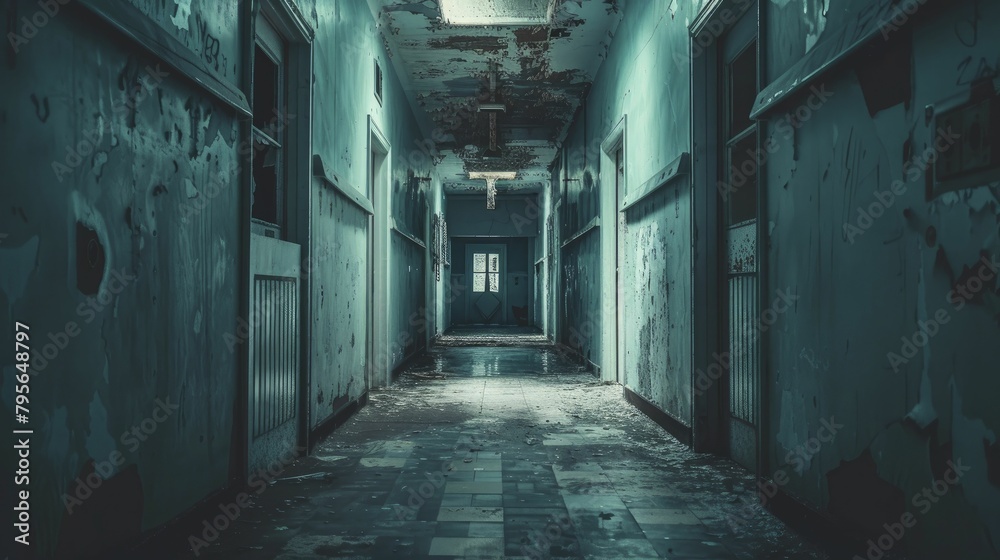 A haunting image captures the eerie stillness of a desolate hospital corridor, setting the stage for a psychological horror narrative.