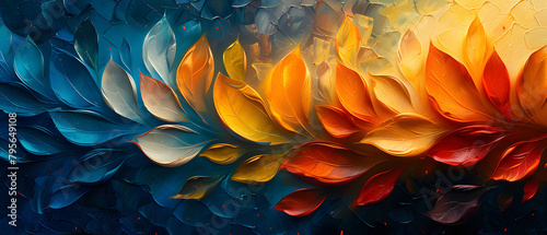 Abstract Oil Painting of Flowers and Leaves in Luminous Golden Tone