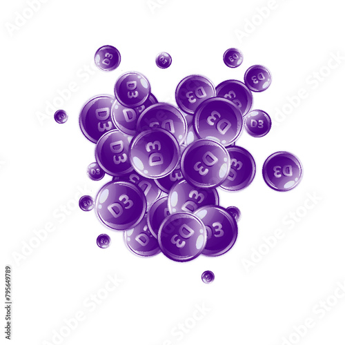 Vitamin D3 round capsules.