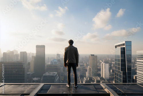 Man Contemplating City from Above