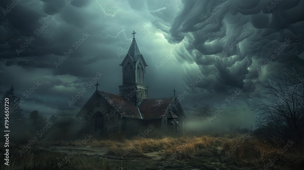 Capturing the ominous blend of dark skies and ancient architecture, this image evokes a sense of impending doom and mystery.