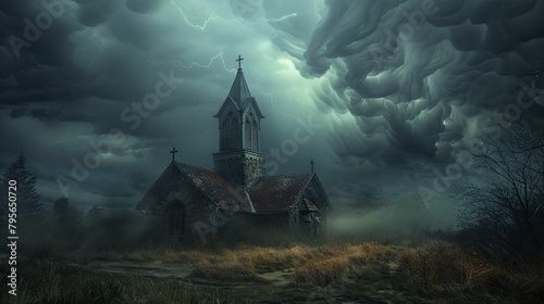 Capturing the ominous blend of dark skies and ancient architecture, this image evokes a sense of impending doom and mystery.