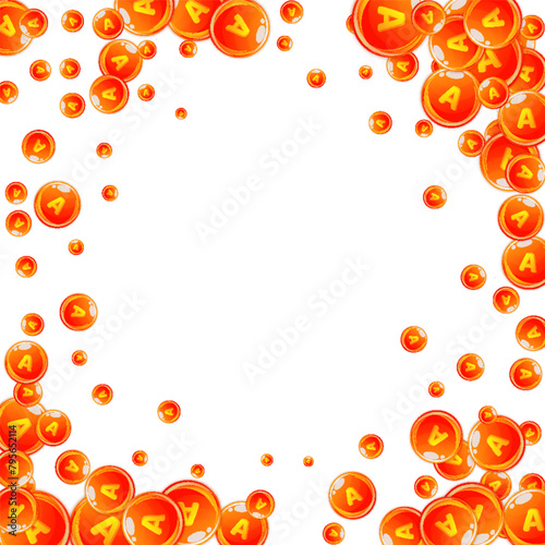 Vitamin A round capsules scattered randomly.