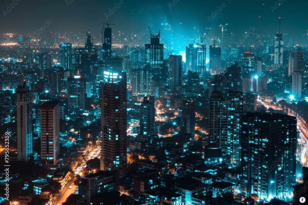 Fototapeta premium Beautiful Mumbai's skyline illuminated by spectacular fireworks. Ai generated