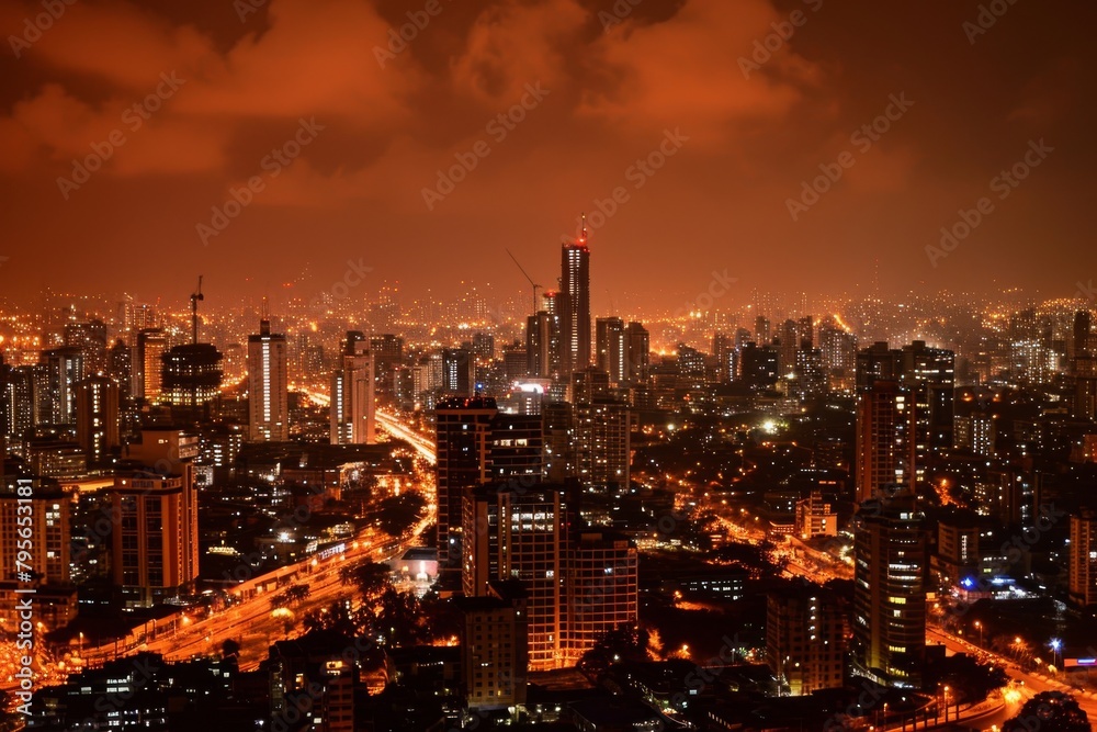 Beautiful Mumbai's skyline illuminated by spectacular fireworks. Ai generated