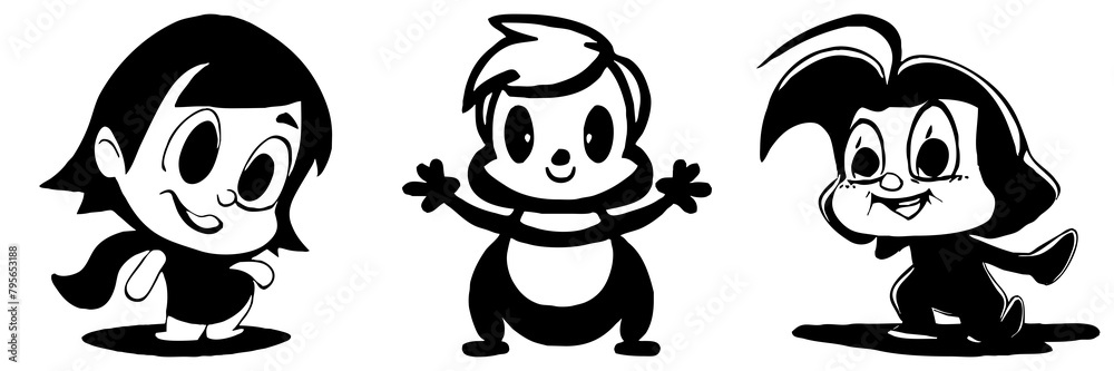Black and white cartoon . Pattern for T-shirt, covers. Generated by Ai Black and white cartoon . Pattern for T-shirt, covers. Generated by Ai