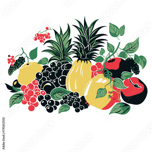 Chic still life of fruits, in ethnic style, classic vector image