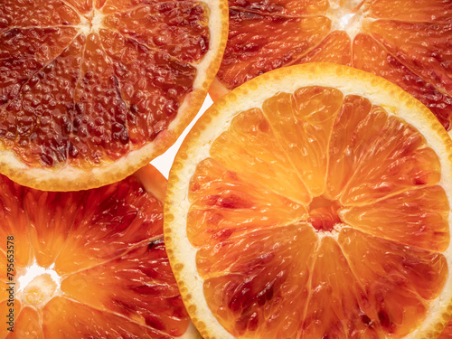 Close up of Red blood orange fruit slices 