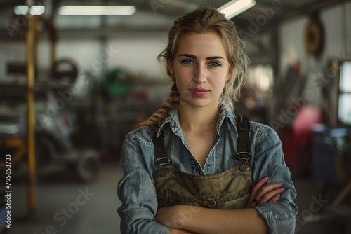 Young woman working in mechanic. Generative AI