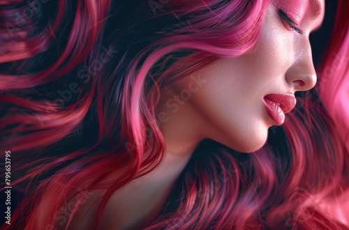 Sensual Portrait of Woman with Pink and Red Hair