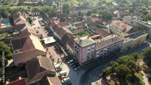Aerial view of town square of small town Irig on mounatin Fruska gora in Serbia photo