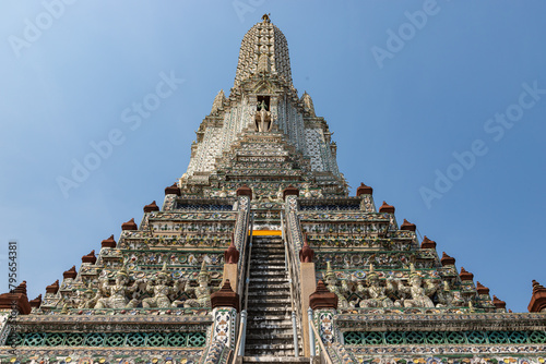 Steep stairways to the top of Wat Arun temple. Bangkok, Thailand