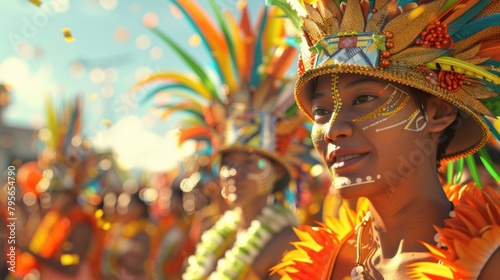 Vibrant Carnival Celebration with Colorful Feathered Headdress
