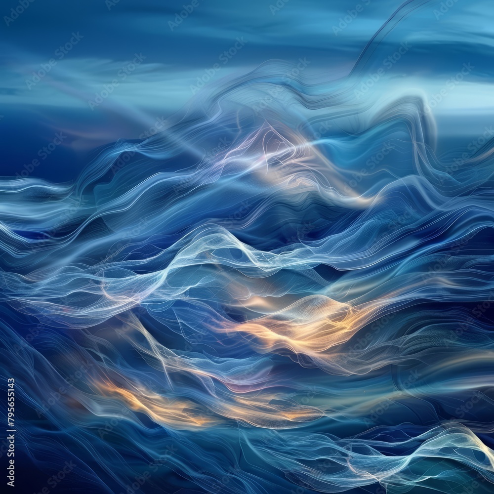 Quantum waves mimic the gentle ebb and flow of ocean tides, illustrating the rhythmic balance of nature in a hightech world, background concept Quantum waves mimic the gentle ebb and flow of ocean tides, illustrating the rhythmic balance of nature in a hightech world, background concept