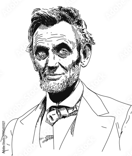Abraham Lincoln hand drawn line art illustration. 