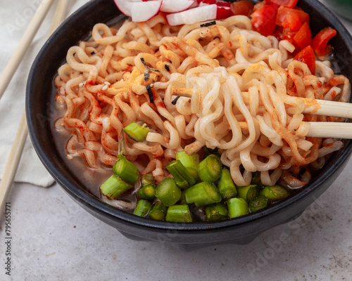 Instant noodles, vegetarian soup ramen in bowl wl