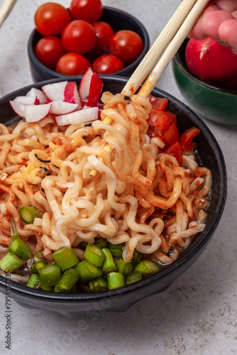 Instant noodles, vegetarian soup ramen in bowl