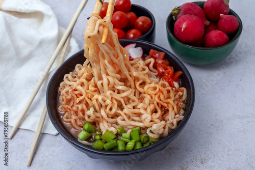 Instant noodles, vegetarian soup ramen in bowl