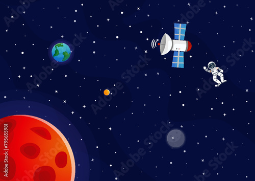 Space cartoon background. Cute design for landing photo