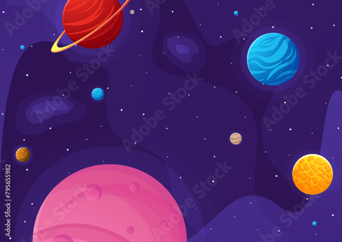 Space cartoon background. Cute design for landing