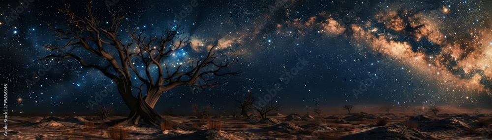 Surreal landscape with a canopy of stars overhead