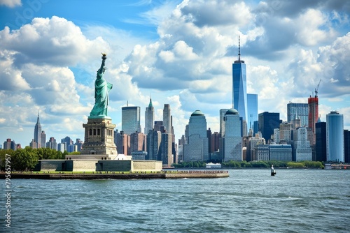 The beautiful  New York skyline featuring the Statue of Liberty, Ai generated © Tanu