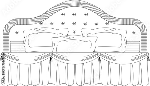 Sketch vector illustration design drawing of traditional ethnic vintage classic old wooden bed