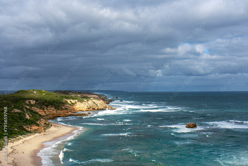The coastline of Victoria Australia. On a overcast day