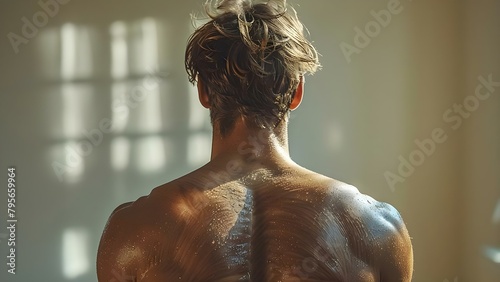 Upper Body Strength: Image of Man's Back and Neck Muscles. Concept Anatomy, Muscle Structure, Fitness, Strength Training, Upper Body Workouts photo