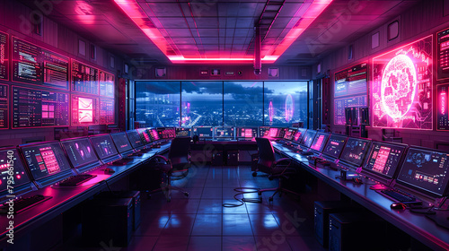 Fototapeta Naklejka Na Ścianę i Meble -  3d rendering of the control room of a professional cyber security agency