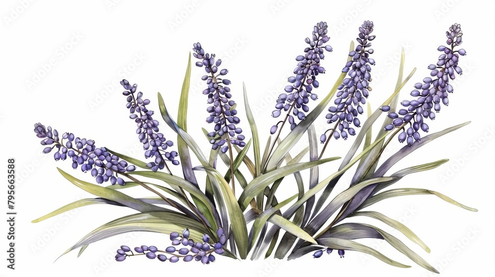 Obraz premium liriope muscari plant isolated on white background botanical illustration