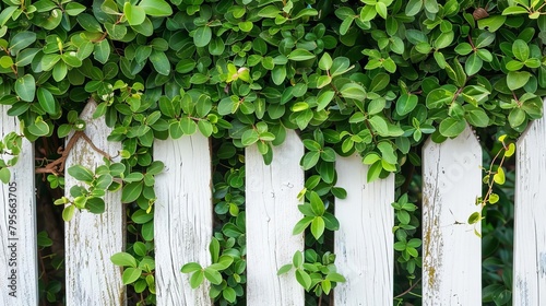 lush green bushes and plants growing over white picket fences garden border cut out