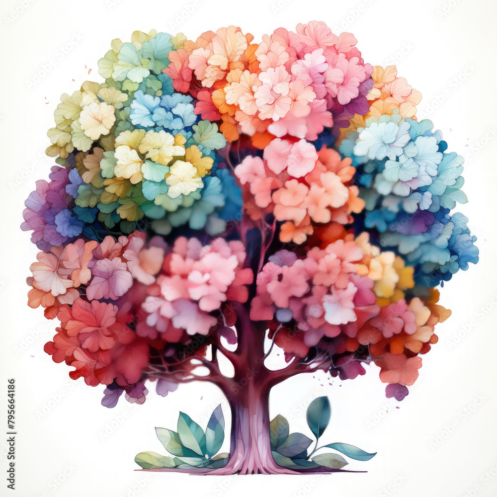 Watercolor Topiary Tree Illustration, Generative Ai Watercolor Topiary Tree Illustration, Generative Ai