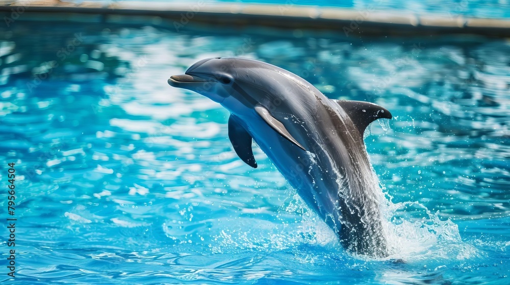 majestic dolphin leaping out of crystalclear blue water playful marine mammal in natural ocean habitat wildlife action photography