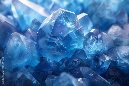 Triangle abstract crystals of shapes in vivid, Dynamic blue gemstone background 