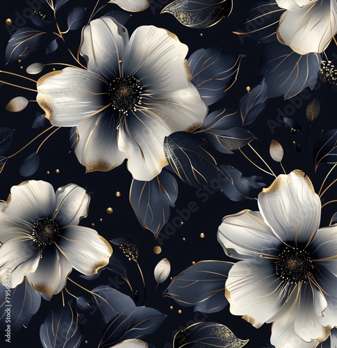Pattern with flowers and leaves 