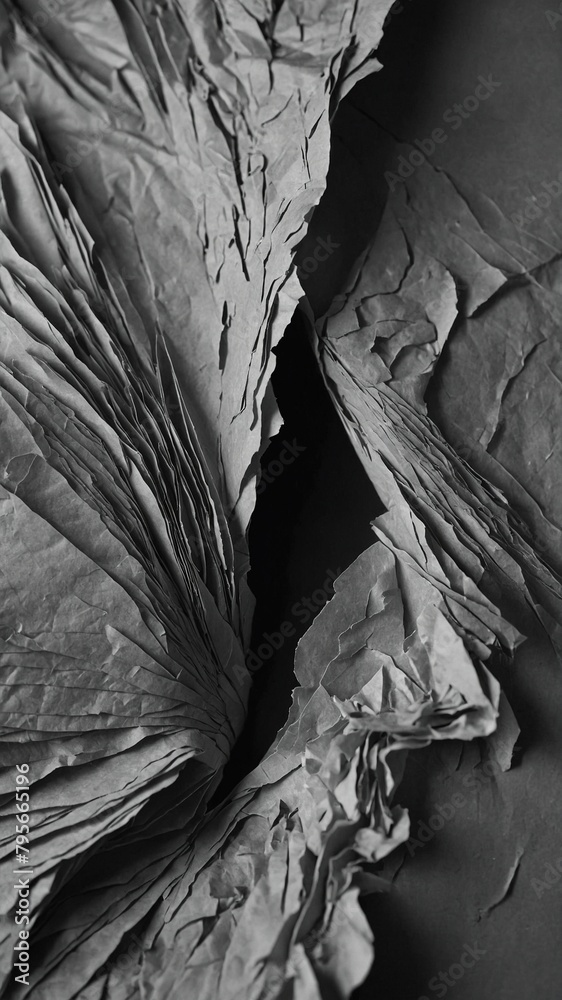 Layers of crumpled paper create dramatic landscape of peaks, valleys ...