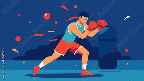 A boxer during a training session fully immersed in the moment and pushing their mental and physical limits.