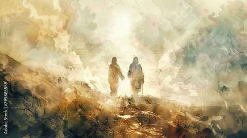 miraculous transfiguration jesus appearing with prophet elijah and moses digital watercolor painting photo