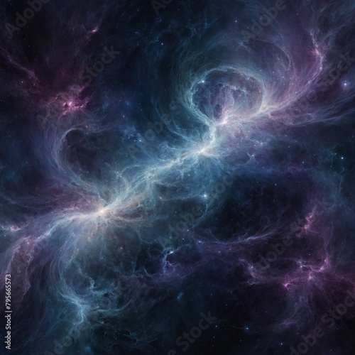 Vibrant nebula swirls through vast expanse of space, its ethereal tendrils reaching out into cosmic void. Glowing with otherworldly luminescence, nebula paints darkness with hues of blue, purple,. photo