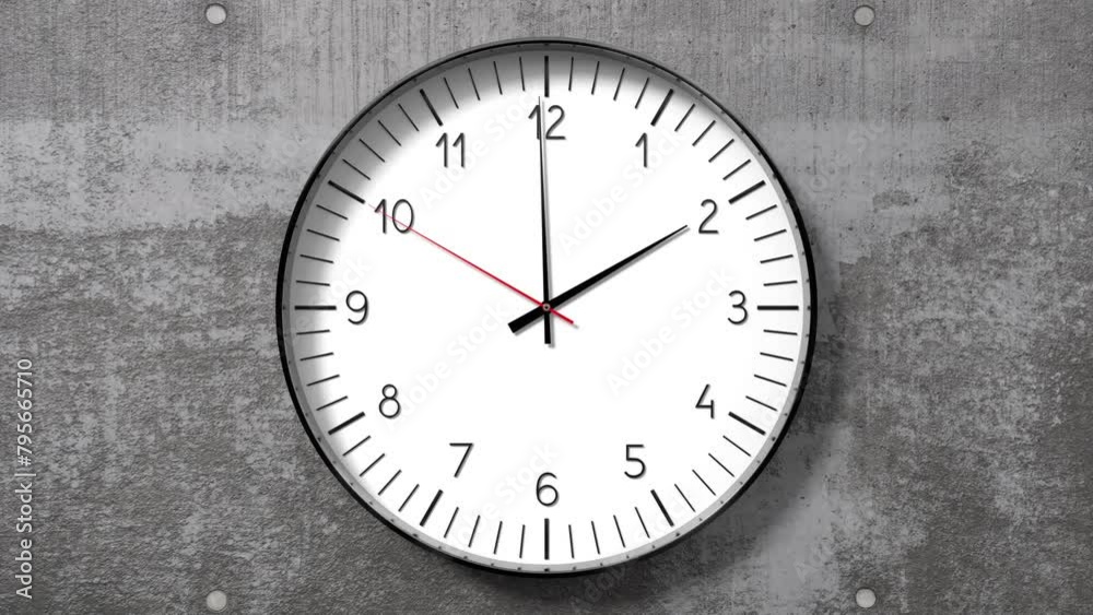 Classic clock on concrete wall showing 2 o clock - 3D 4k animation (3840 x 2160 px) Classic clock on concrete wall showing 2 o clock - 3D 4k animation (3840 x 2160 px)