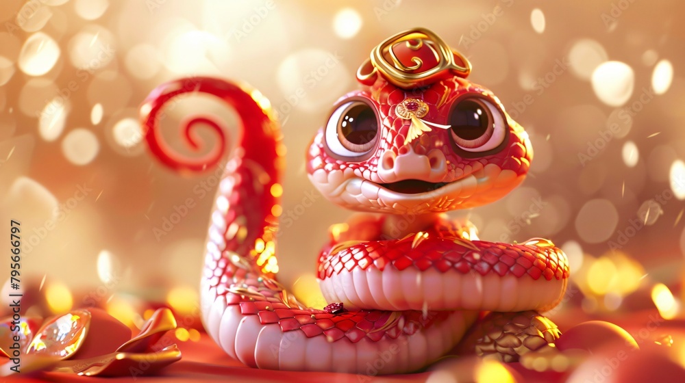 蛇年3D红色艺术背景