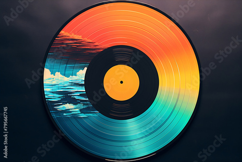 Record with ocean picture photo