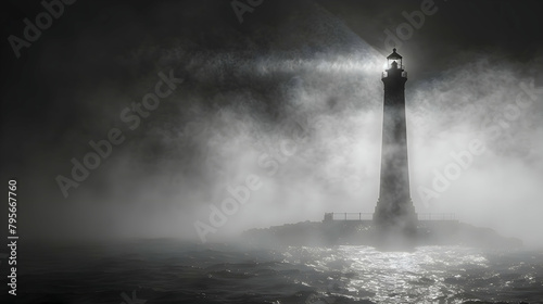 A minimalist drawing of a lighthouse beam piercing through fog photo