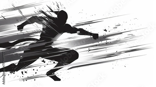 stylish modern ninja character in dynamic action pose cool 2d vector illustration sleek black and white graphic design