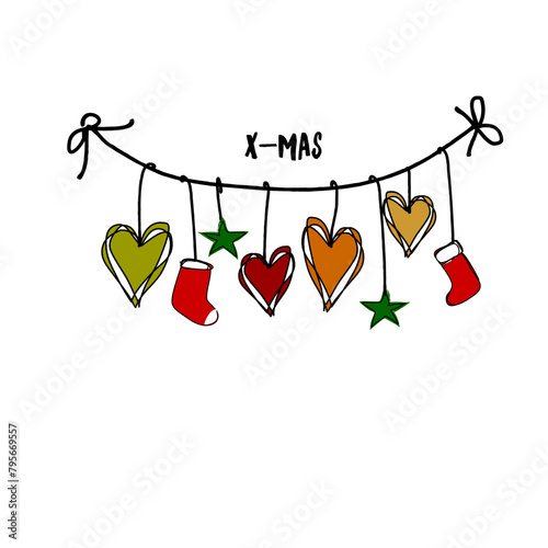Festive Christmas Garland with Hearts, Stars and Little Boots