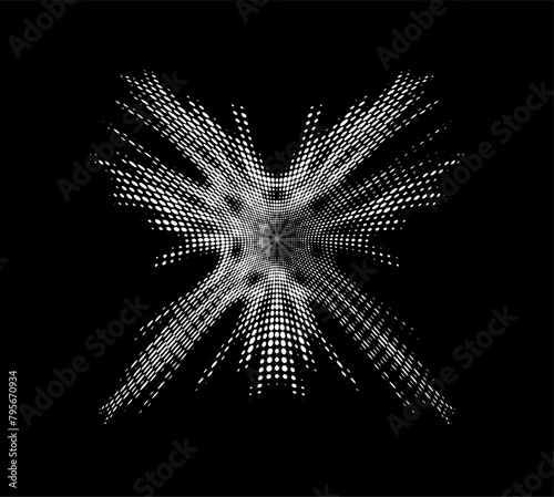 Perforated halftone crucified outline with clear polka dots. Vector.