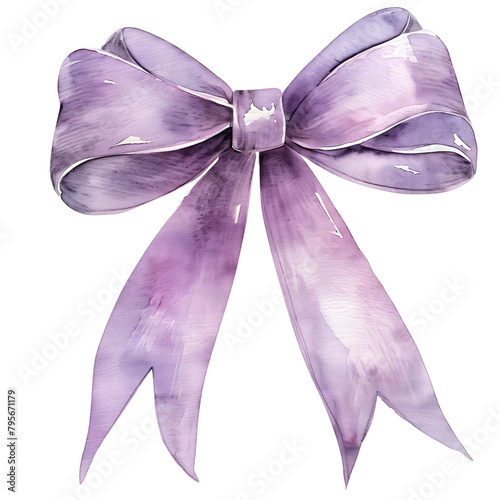 Elegant Watercolor Bow Design, An elegant purple bow illustration with a smooth watercolor finish on a white background. Vintage and Modern Ribbon Bows
